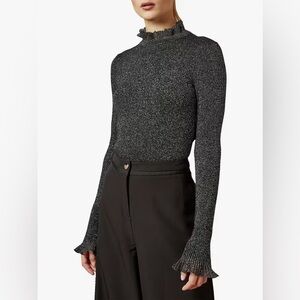 NWOT Ted Baker Dvana Black Sparkle Frill Mock Neck Lurex Jumper Sweater Medium